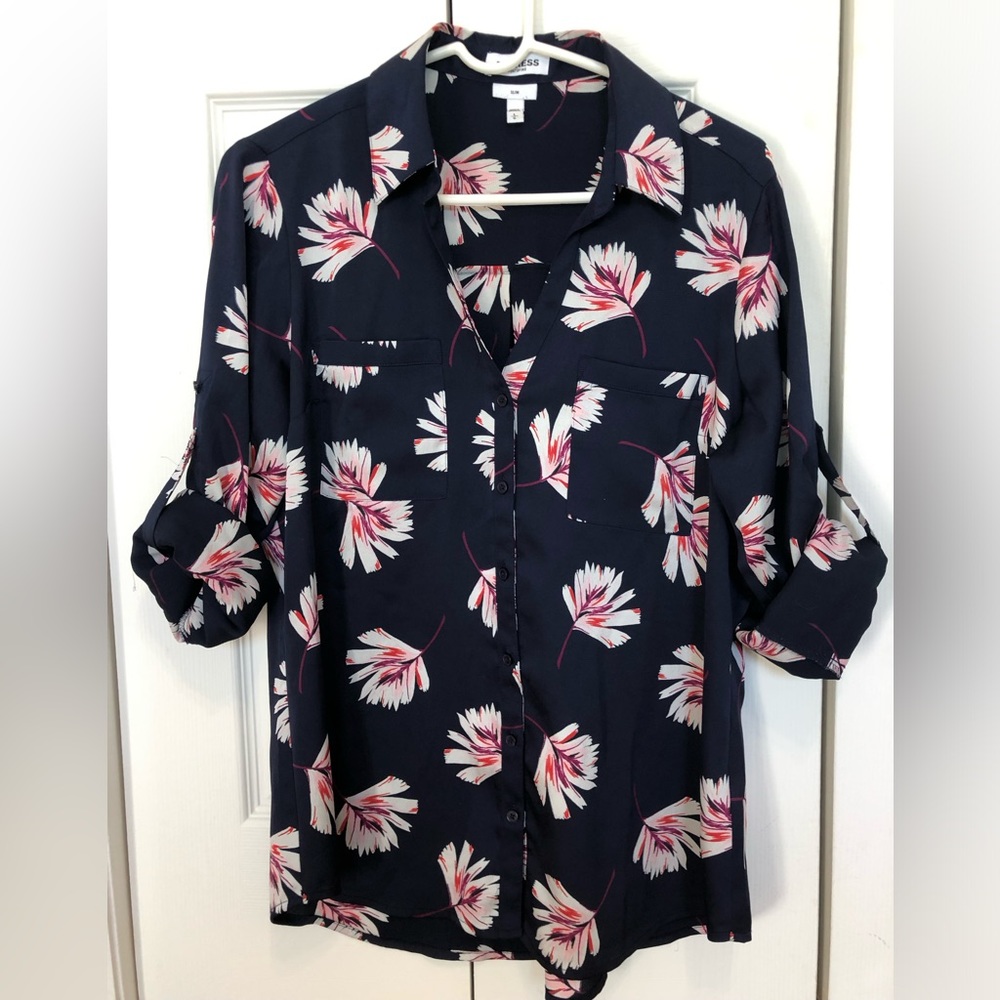 Express Portofino slim top, size L, floral print